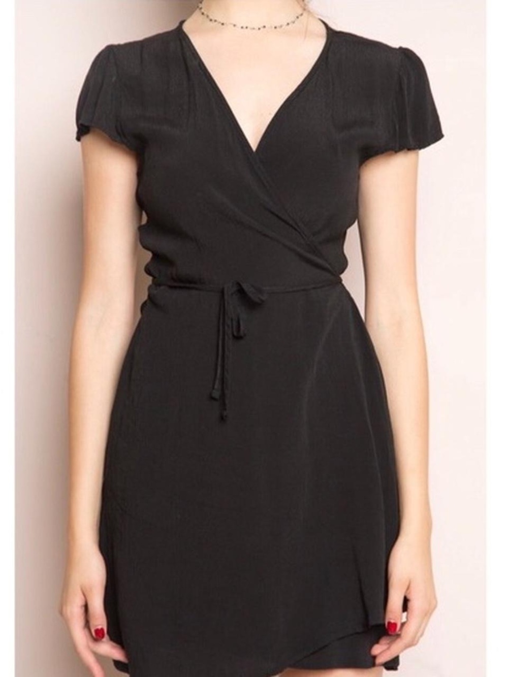 Brandy Melville Black Wrap Dress with Short Sleeves Small
